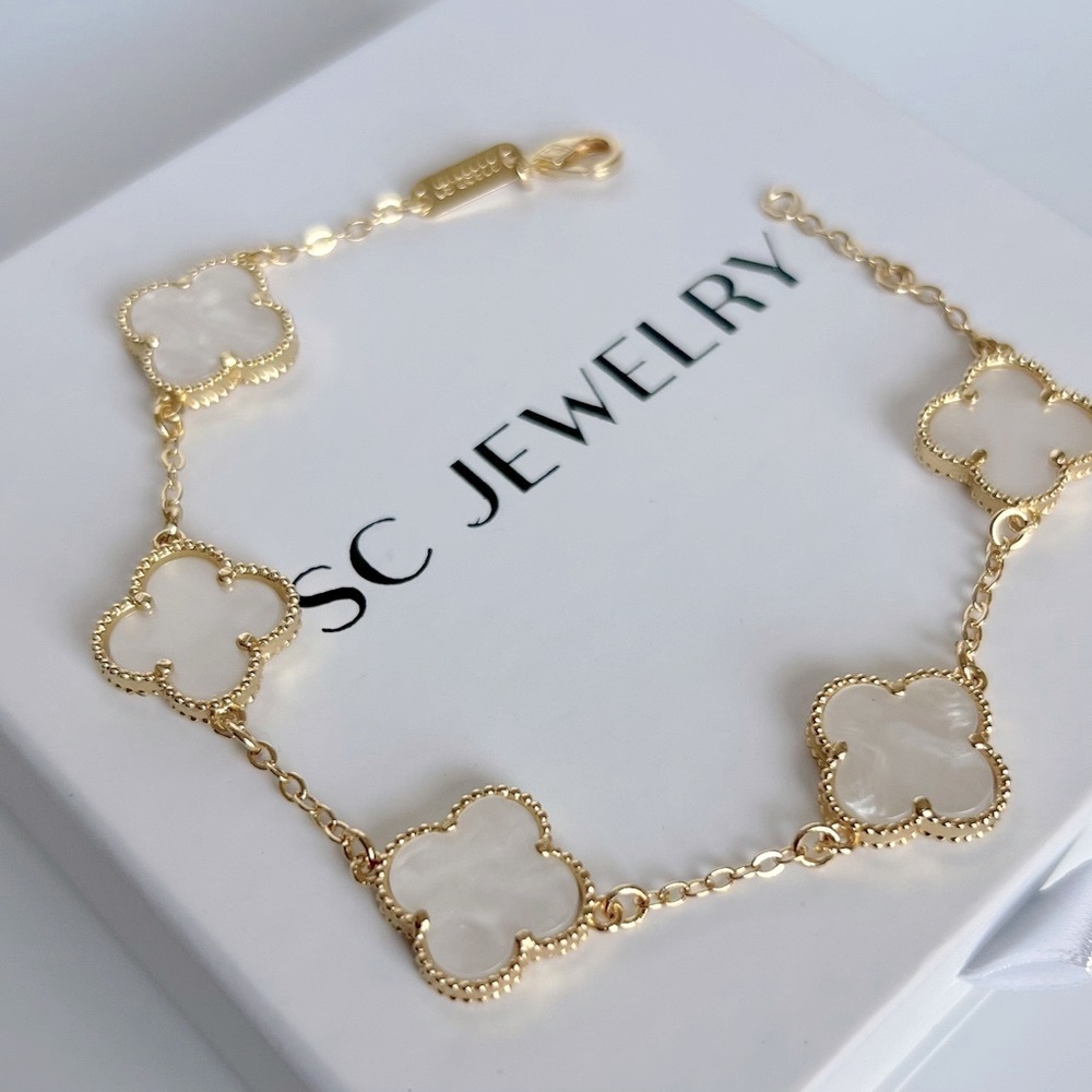 Clover Bracelet Mother of Pearl 14k Gold Plated Luxury Bracelet